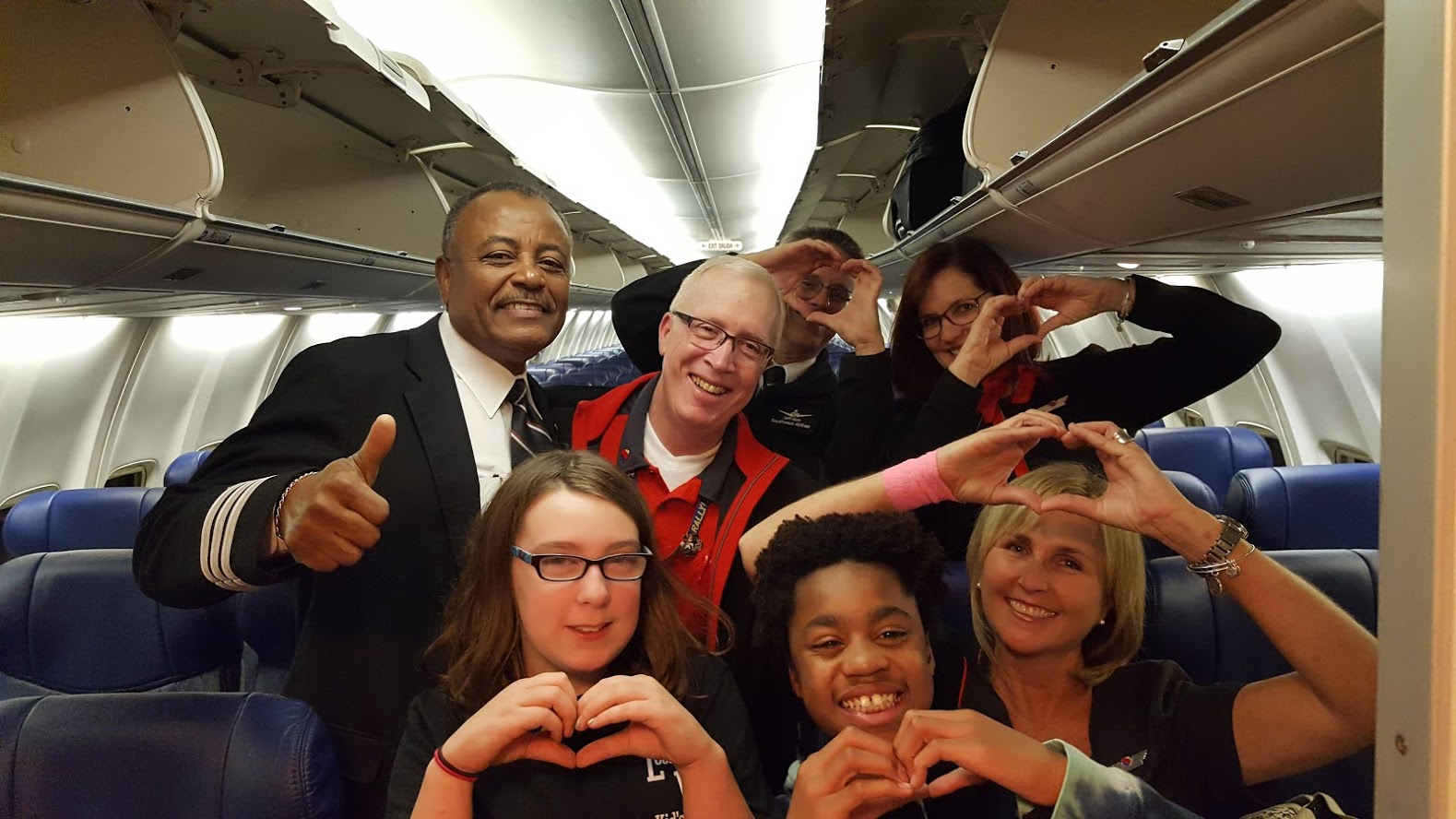 Abbie and Luke with their caring Southwest crew.