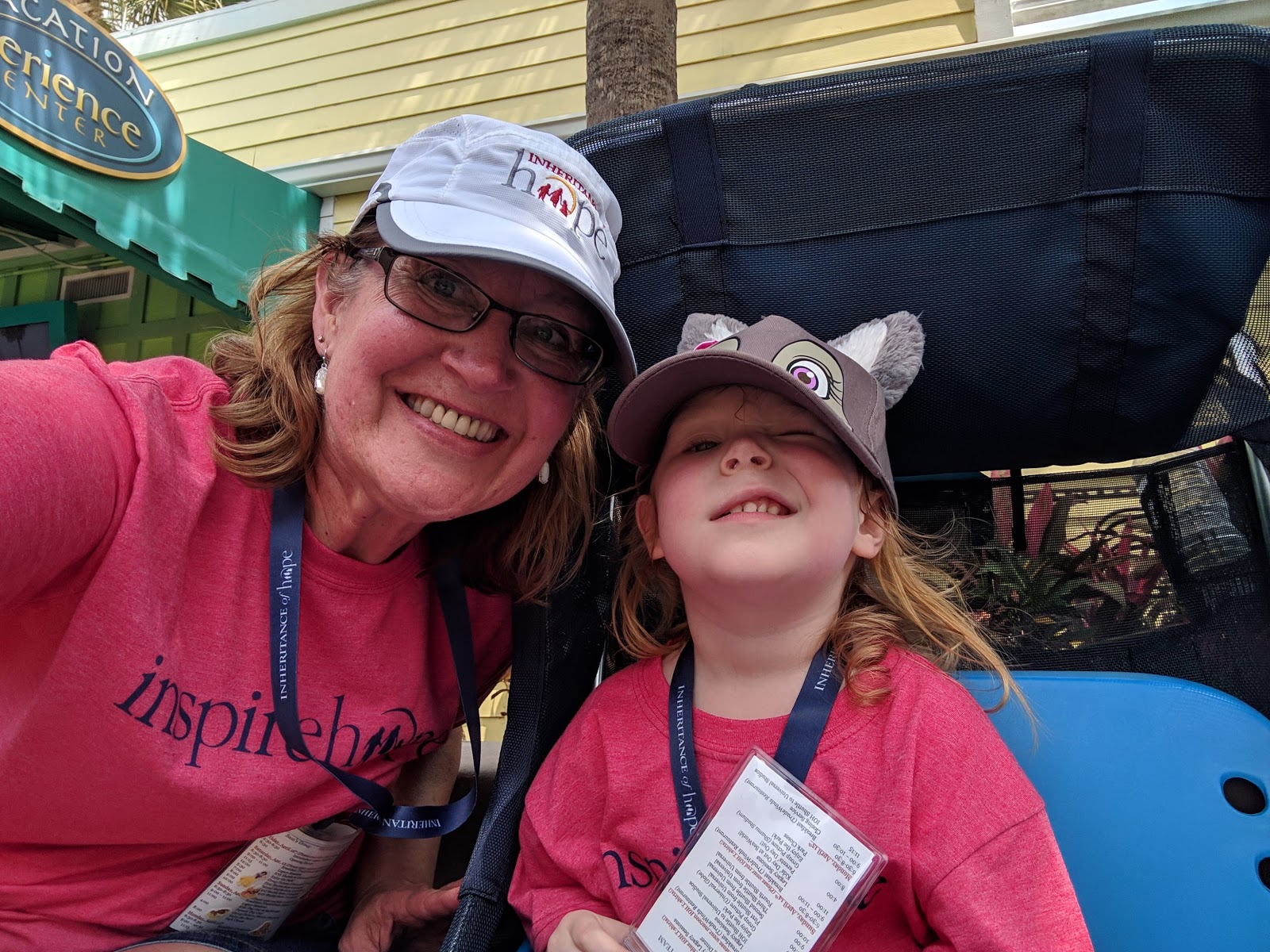 Sara Theisen and a new friend take a break at SeaWorld