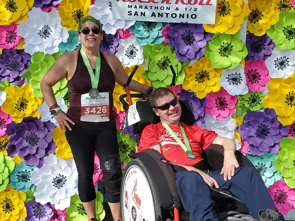 Maria and Chris--all smiles after pushing through 26.2 miles of ups and downs