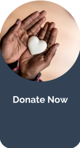 Image of hands holding a white heart shae with text below "donate now'.