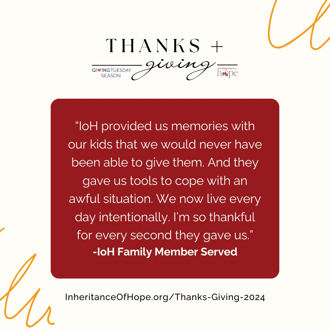 A Giving Tuesday flyer with a quote from an IOH beneficiary