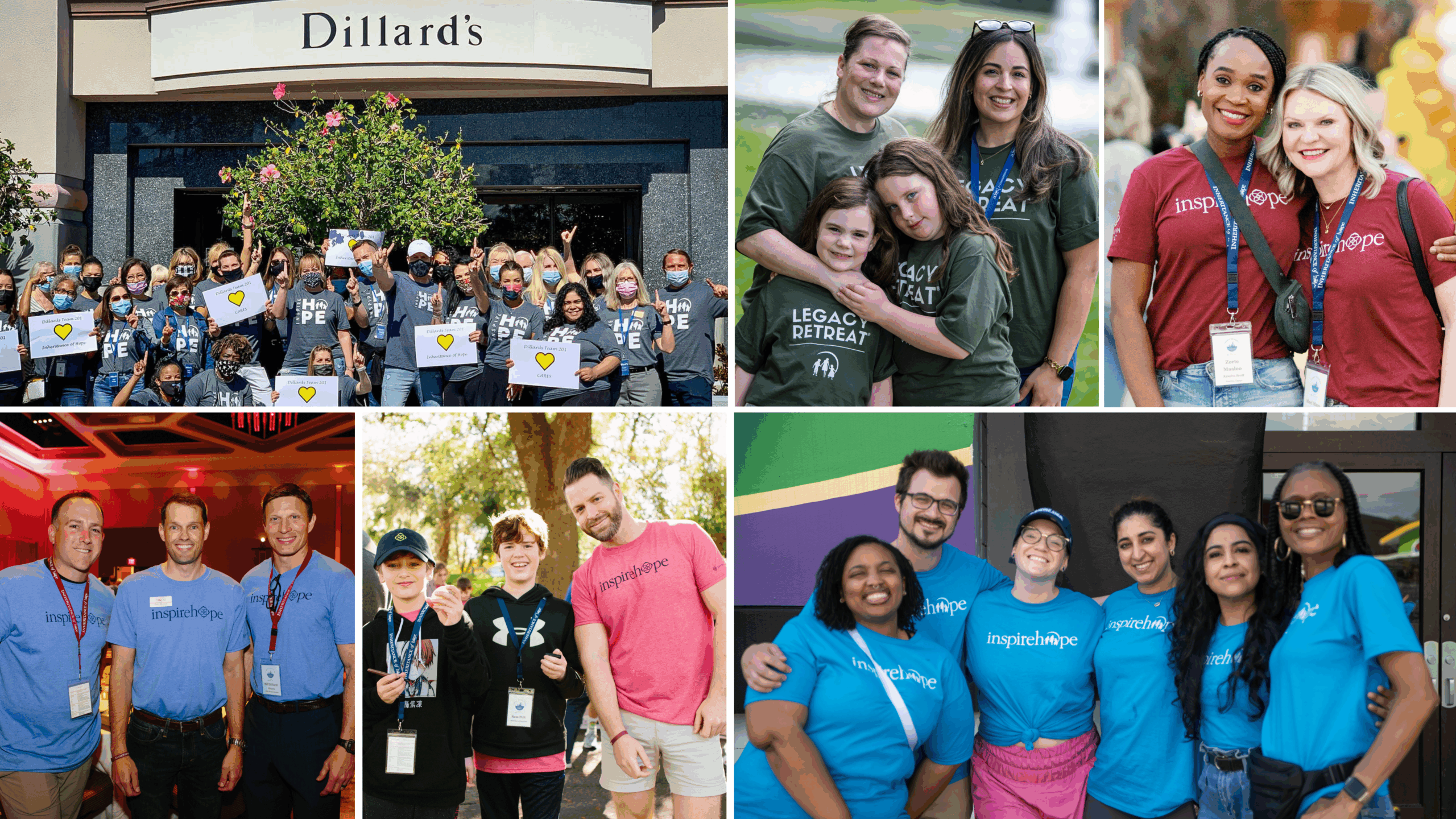 Collage with photos of Dillard's employees serving at different Inheritance of Hope events.